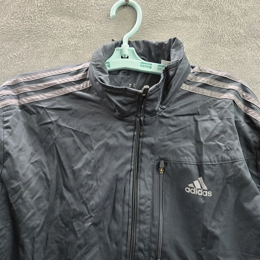 Adidas Men Jacket M Gray Windbreaker Track Jacket Gorpcore Zipper Logo READ